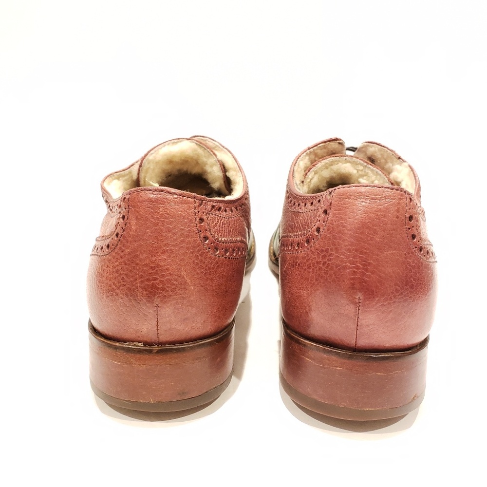 Rare Cole Haan mens size 10.5 shearling lined green tip brown leather shoes - Picture 4 of 7